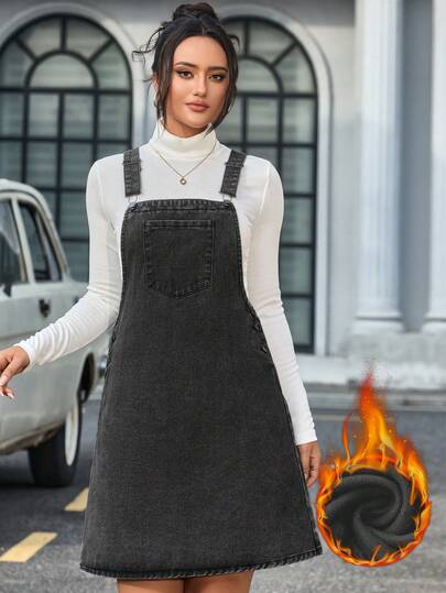 SHEIN Tall 女式纯色休闲牛仔连衣裙