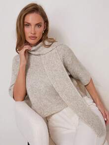 COSMINA Damen elegantes kurzärmliges Strick-Top mit Schleife, vielseitig für Pendeln & Büromode, Frühherbst - Kamelfarben - Übersicht 7