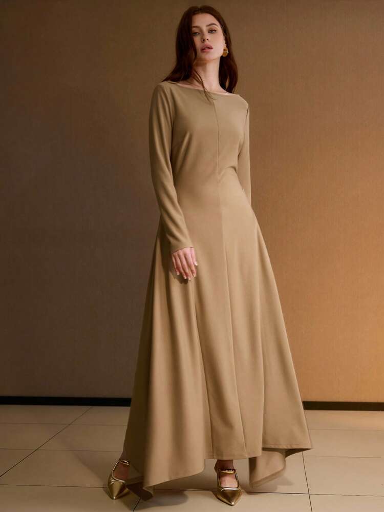 Abito in maglia a collo barca, cachi scuro