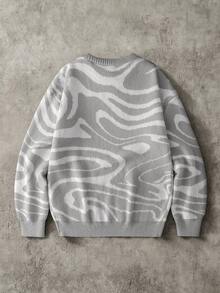 Manfinity EMRG Áo len nam dài tay cổ tròn dáng rộng, phong cách thường ngày, thích hợp mặc mùa thu/đông, áo len nam tay dài in họa tiết, áo len in hình phóng đại. - Màu Xám nhạt - Xem 2