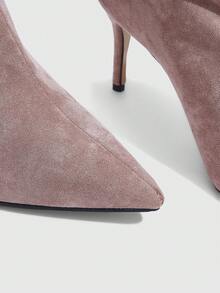 CUCCOO SZL 女士尖头褶皱时尚日常穿搭中筒高跟靴 - 藕粉色 - 查看 6