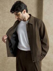 Core Aspect Men's Denim Effect Casual Retro Jacket Set, Autumn/Winter - Brown - View 4