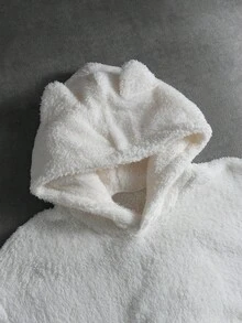 PAVTROS 男士连帽抓绒卫衣，卡通耳朵设计，白色，创意风格，适合休闲、通勤、日常穿着、街头潮流，是送给男友、老公、休闲、运动、通勤、返校、度假、情侣装、个性单品、朋友、街头服饰的绝佳礼物。 - 白色 - 查看 7