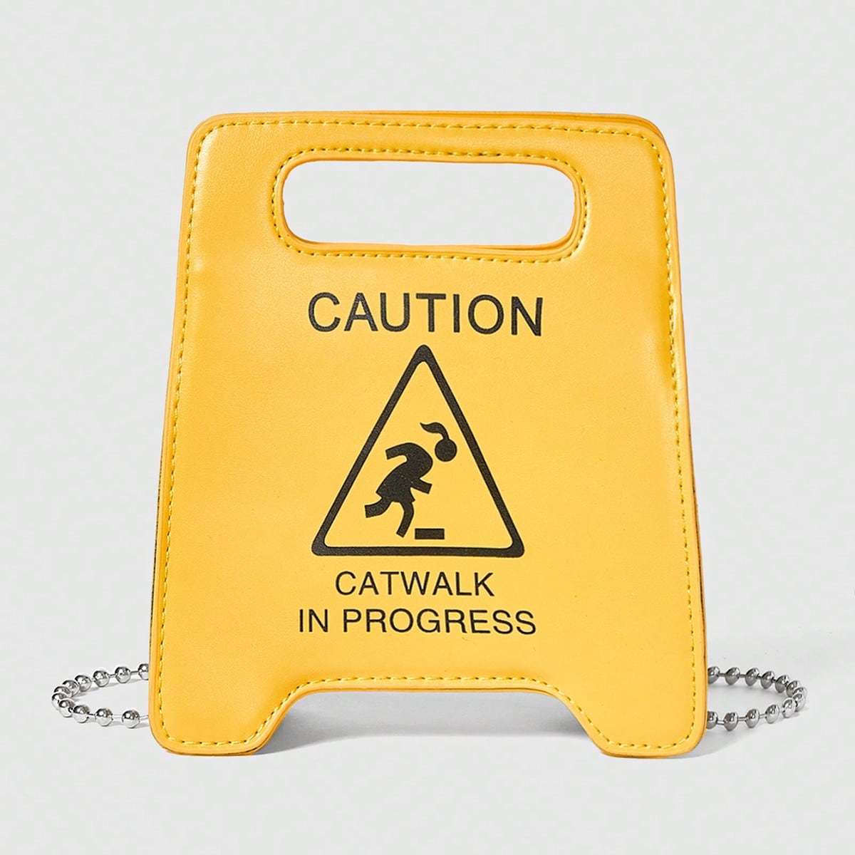 New Cartoon Warning Sign Handbag, Chain Letter Bag, Cosmetic Bag, Accessory Bag, Fashion Casual Minimalist Street Shoulder Crossbody Bag, Fashionable Butter Yellow Bag For Women