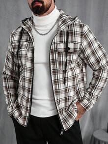 Manfinity Homme Chaqueta con capucha casual a cuadros para hombre, otoño