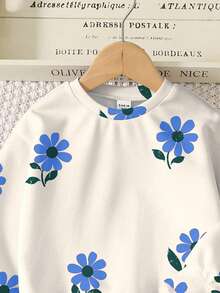 SHEIN Leap Crew 2pcs/Set Tween Girls Casual Vintage Floral Print Crew Neck Long Sleeve Sweatshirt And Leggings Set, Suitable For Autumn/Winter - Multicolor - View 5