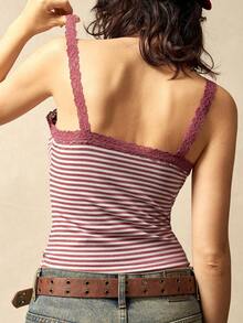 Bohemela Casual Knit Striped Camisole For Women - Red and White - View 7