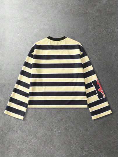 Street Life T-shirt à manches longues décontracté et ample à rayures pour hommes, automne
