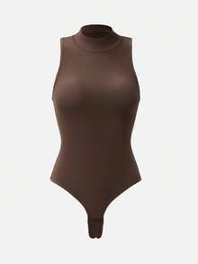 SuitURBody 女式纯色立领休闲紧身衣 - 棕色 - 查看 3