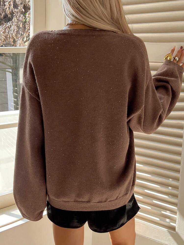 Women's Casual Rhinestone Embellished Sweater, Autumn