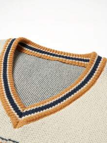 Chillumni Jersey de cuello en V con estampado de letras, casual y versátil, de manga larga para hombre - Albaricoque - Ver 4