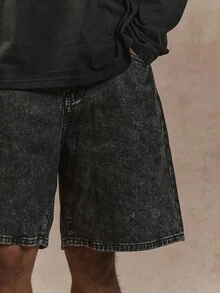 Musero Men Long Line Dark Wash Basic Style Denim Shorts Jorts Spring Summer Capsule Blanks Wardrobe - Black - View 5