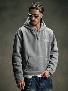 AXEPEAK Men's Drop Shoulder Long Sleeve Half-Zip Casual Loose Fit Hoodie - Grey - View 1