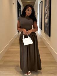 Alexandranx Elegant Minimalist Daily Wear Asymmetric Hem Fitted Collared Short Sleeve A-Line Dress