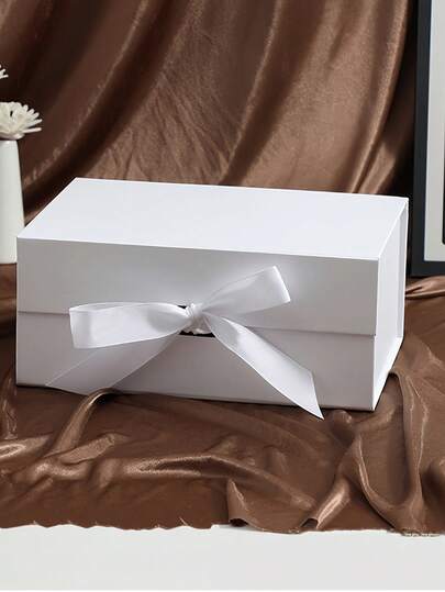 1Pc Small Size Ribbon Bow Foldable Cosmetic Gift Box Elegant Desion Bithday Festival Anniversary Wedding Christmas Holiday Party Celebration Gift Wrapping Present Packaging Box