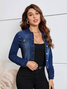 EMERY ROSE 女士休闲水洗短款牛仔夹克