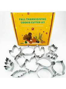 12件套秋季感恩节饼干模具套装 | 海洋动物、树叶形状不锈钢模具 - 火鸡、松鼠、橡子、枫叶等 - 非常适合DIY节日烘焙、蛋糕装饰 - 秋季手工制作，倾注爱意，烘焙爱好者的理想礼物 - 銀色 - 查看 5