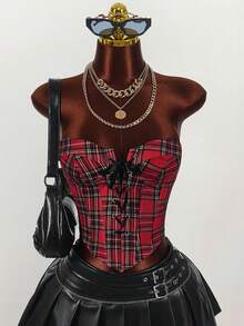 Amplova Áo croptop ống màu đỏ phối chéo phía trước dành cho nữ, thích hợp cho Giáng sinh và Ngày Valentine, năm mới. - Nhiều màu - Xem 2