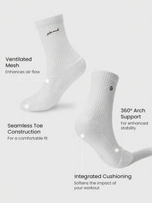GLOWMODE 3 Pairs Socks Soft Ventilated Mesh With Embroidered Logo Gym Workout Daily - 白色 - 查看 2