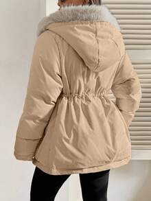 SHEIN Maternity Autumn/Winter Thermal Lined Drawstring Waist Hooded Padded Coat