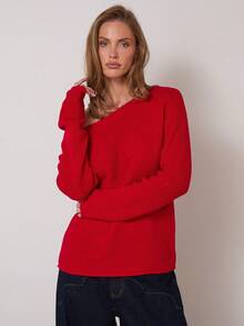 COSMINA Christmas Sweater Women's Solid Color Oblique Shoulder Long Sleeve Casual Red Sweater, Autumn/Winter New Near 2026 Red Off Shoulder Top, Off Shoulder Sweater - Red - View 2