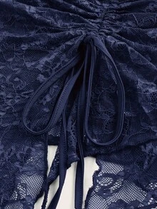 Sweetina 女式蕾丝拼布抽绳不对称下摆短款吊带背心 - 藏蓝色 - 查看 3