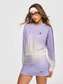 Eassivo Eassivo 女士渐变色落肩长袖休闲套头卫衣 - 紫色 - 查看 6