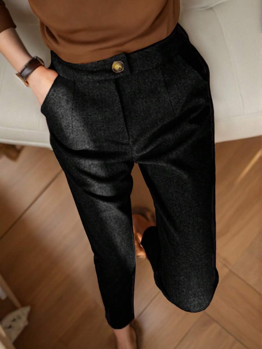 EMERY ROSE Women's Fashionable Slim-Fit Long Suit Pants, Winter - Black - View 1