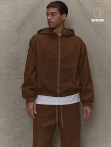 Musero Heavy Oversized Premium Zip Through Hooded Branded Patch Jacket Tracksuit Top Only SPRING SUMMER Essentials - Coffee Brown - View 1