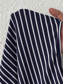 SHEIN EZwear 女士休闲圆领条纹连体衣 - 藏蓝色 - 查看 7