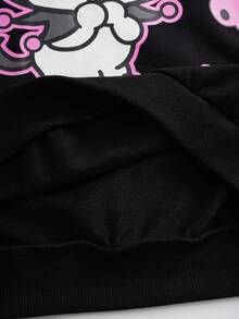 HELLO KITTY AND FRIENDS | SHEIN 2 件套青少年女孩可爱卡通印花圆领落肩长袖运动衫和蝴蝶结装饰裤休闲装，黑色 - 黑色 - 查看 10