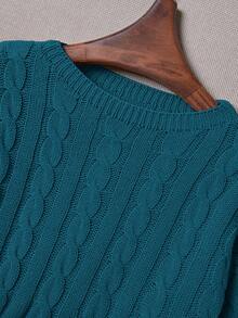 Franclia Plain Crew Neck Twist Knit Casual Pullover Sweater - Olive Green - View 3