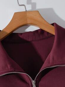 SHEIN Clasi GlowEve Women Plus Size Basic High Neck Drawstring Zip-Up 2 Pieces Set Fall - Maroon - View 4