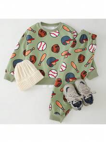 THE HAPPY LOOK 2件套男童卡通运动图案针织柔软圆领长袖套头卫衣和松紧腰裤 - 彩色 - 查看 3