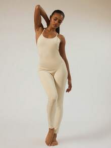 MUSERA ESSENTIALS Strappy Fitted Jumpsuit Catsuit Basic Autumn Winter Casual Going Out Everyday Night Out Sexy Cute Cosy Spring - Beige - View 5