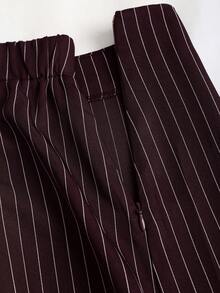 Sweetra 初秋新款韩版套装，棕色条纹设计，V领，收腰，修身时尚女装套装 - 棕色 - 查看 4