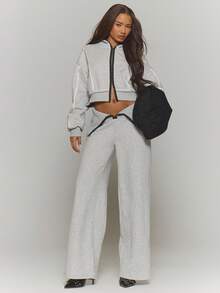 MUSERA 露缝拉链短款连帽卫衣，冬季街头风，酷炫夜店日常性感休闲款 - 深灰色 - 查看 5