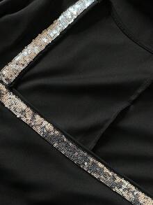 SHEIN Clasi 大码女式亮片拼接喇叭袖修身连衣裙 - 黑色 - 查看 3