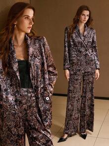 MOTF 天鹅绒印花翻领西装外套 - 棕色 - 查看 1