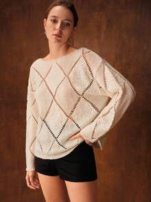 MOTF PREMIUM ELEGANT PARTY SEQUIN RHOMBUS HOLLOW BOAT NECK SWEATER, AUTUMN/WINTER