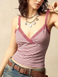 Bohemela Casual Knit Striped Camisole For Women - Red and White - View 6