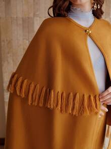 MOTF PREMIUM FRINGED SHAWL CAPE CARDIGAN - Mustard Yellow - View 3