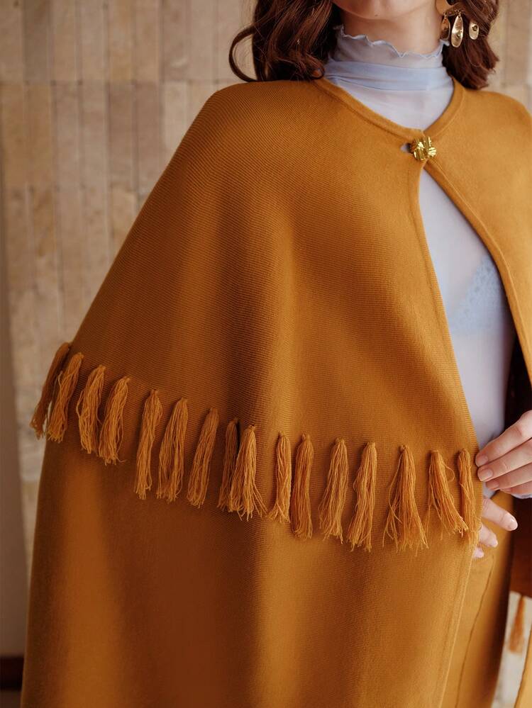 FRINGED SHAWL CAPE CARDIGAN
