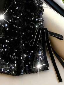 GlowEve Elegant Sleeveless Sequin Ribbon Top For Women, Spring/Autumn