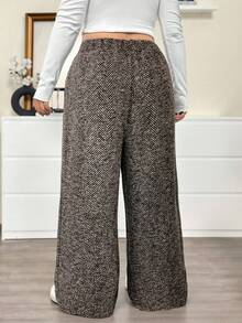 SHEIN EZwear Braune karierte Wollanzughose in Große Größen, Herbst/Winter - Braun - Übersicht 2