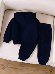 SHEIN Set de 2 sudaderas con capucha de bloques de color y estampado deportivo a rayas para bebé niño/unisex de 0 a 3 años, adecuado para otoño/invierno, de uso diario, versátil, para exteriores y actividades deportivas