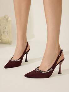 CUCCOO HITCHD Giày cao gót mũi nhọn đính đá Rhinestone dành cho nữ, thanh lịch, quyến rũ, lãng mạn, gợi cảm, phong cách Gothic, da lộn đen, trang phục trang trọng, khách dự tiệc cưới, trà chiều, đêm hẹn hò, tiệc tùng, thích hợp cho đám cưới, dạ tiệc, Halloween, Giáng sinh, lễ tạ ơn, tiệc sinh nhật - Cà phê nâu - Xem 5