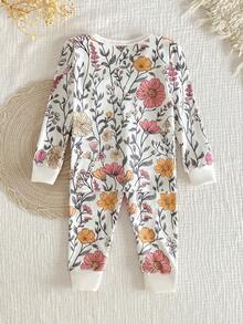 Baby Girl Snug Fit Soft Ribbed Floral Print Knit Top & Full Length Floral Print Leggings Set - Multicolor - View 2