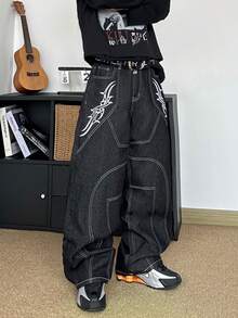 STEELVANCE Herren Loose Fit Jeans mit grafischem Linienmuster