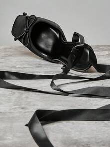 SHUZIA 全新时尚女士黑色芭蕾踝带蕾丝高跟鞋封闭式方头性感假日秋冬鞋 - 黑色 - 查看 4